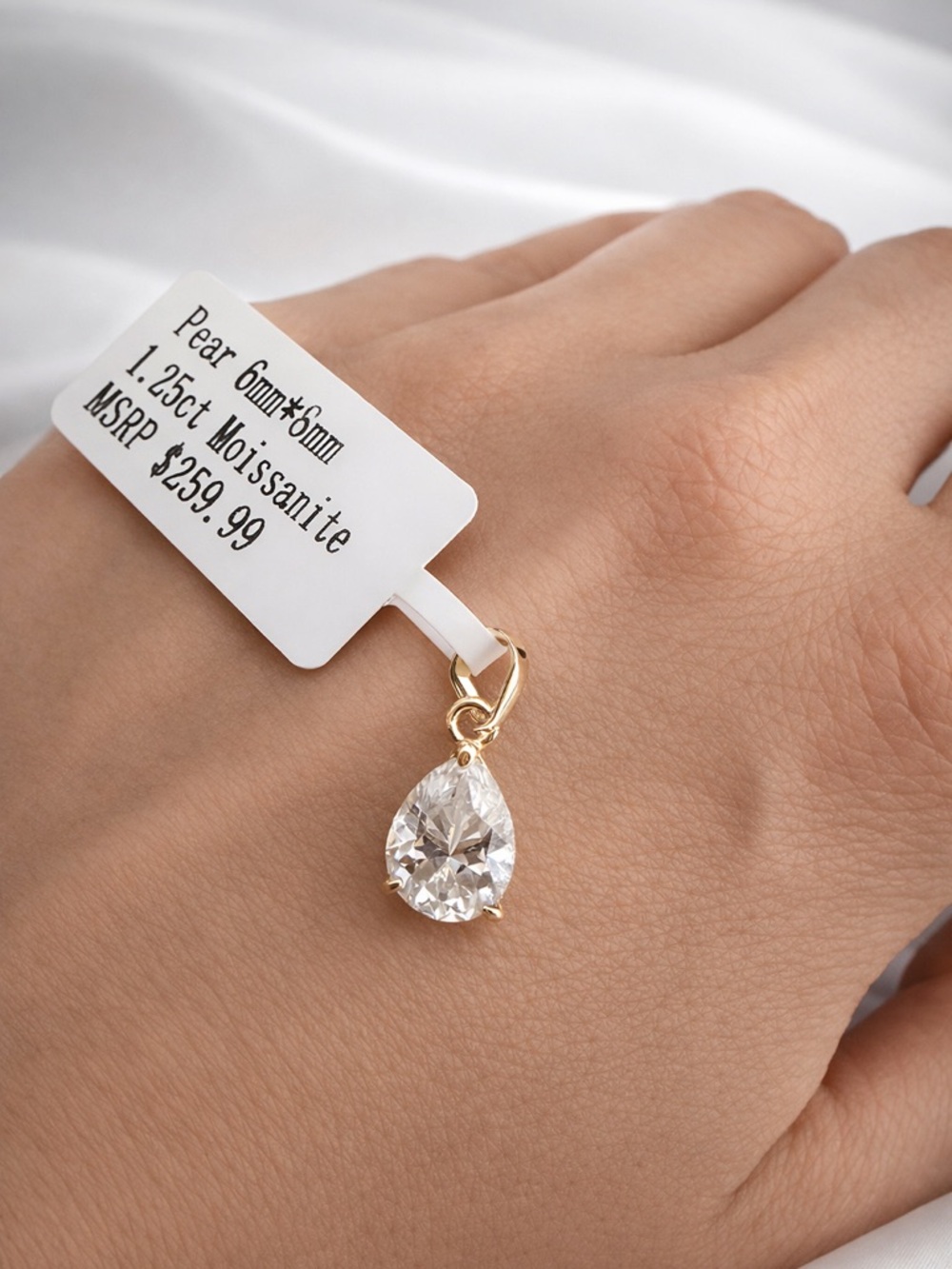 Pear-Shaped White Moissanite Pendant in Gold Bail Plated & 925 filled Chain.